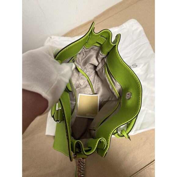 Michael Kors Satchel Womens Lime Green Saffiano Leather Top Handle Padlock Purse - Picture 12 of 16